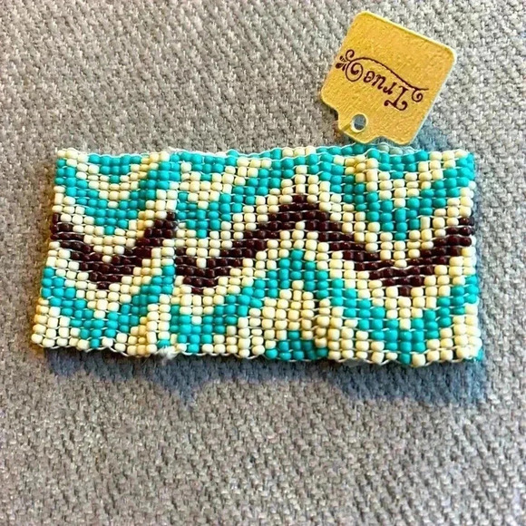NWT, turquoise, brown, and cream stretchy bracelet with tags, see pics - Picture 1 of 5